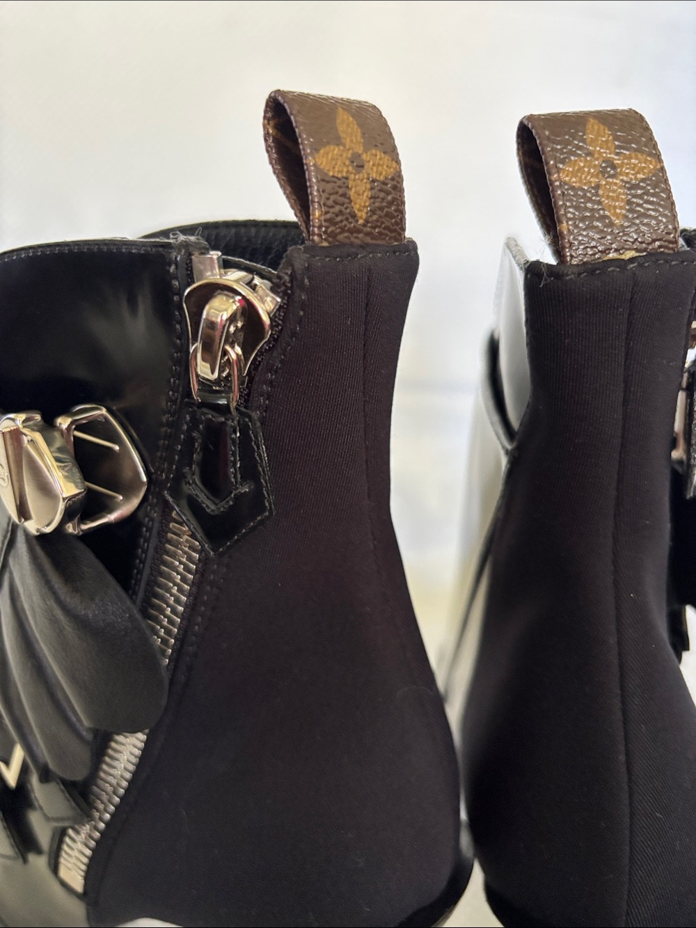 Louis Vuitton Black Ankle Booties with Monogram Pull Tabs